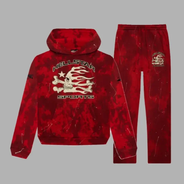 Red Hellstar Sports Tye Dye Skull Tracksuit